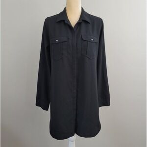 ABERCROMBIE & FITCH Size Small Black Long Sleeve Oversized Button Up Shirt Dress